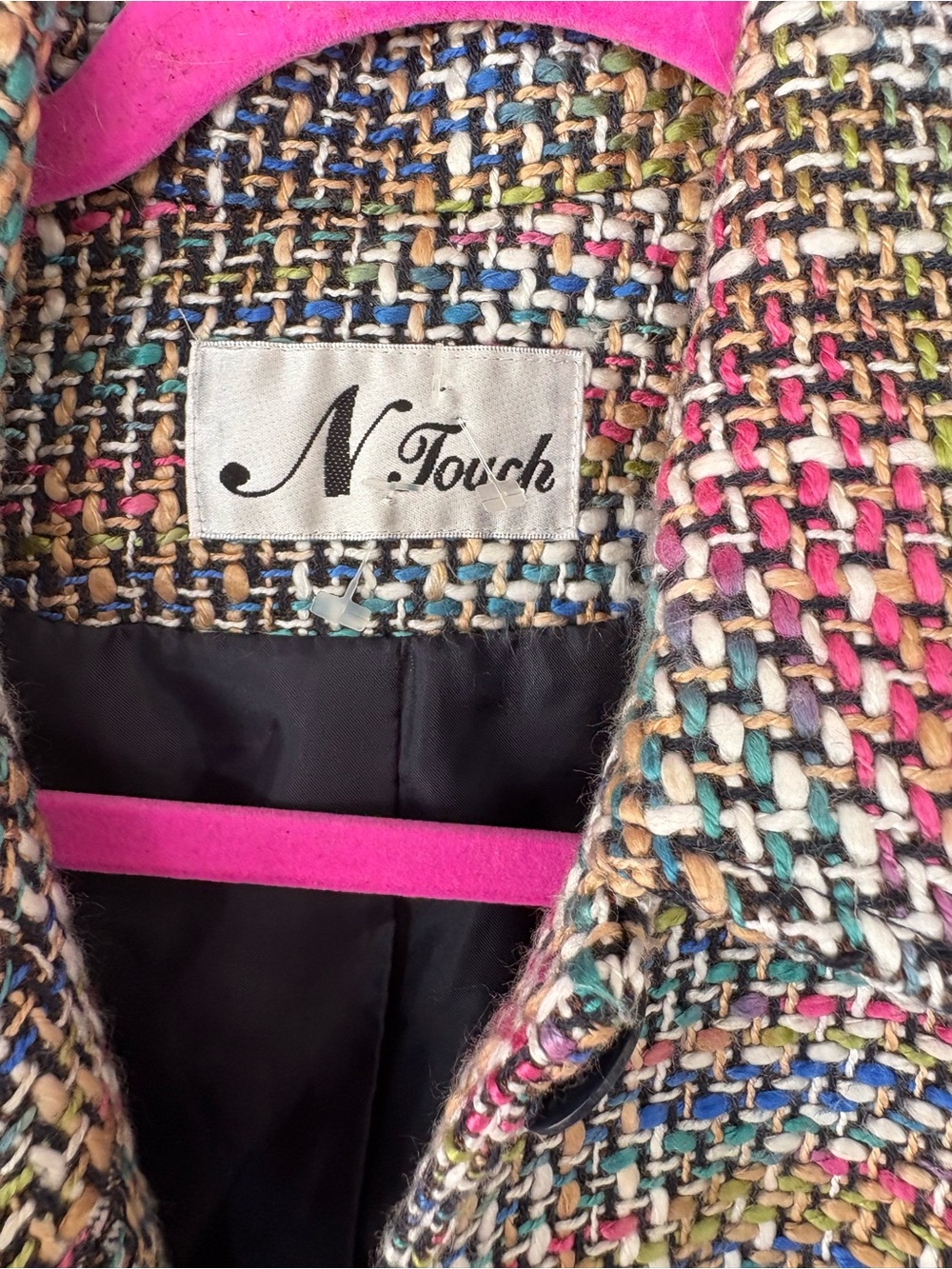 N Touch Multicolor Tweed Blazer with Pink Trim